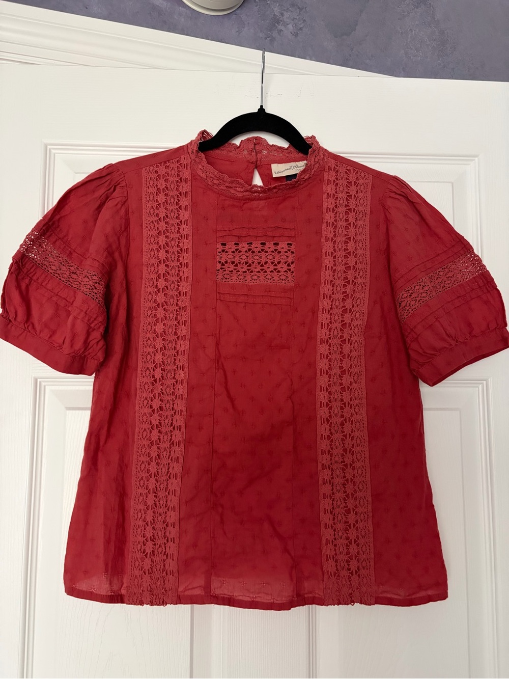Universal Thread Orange Lace-Trim Puff Sleeve Blouse